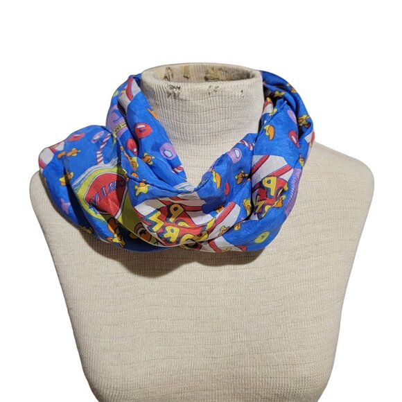 Retro Silk Scarf Whimsical  All Over Print Popcorn & Soda Print Colorful - Picture 3 of 4